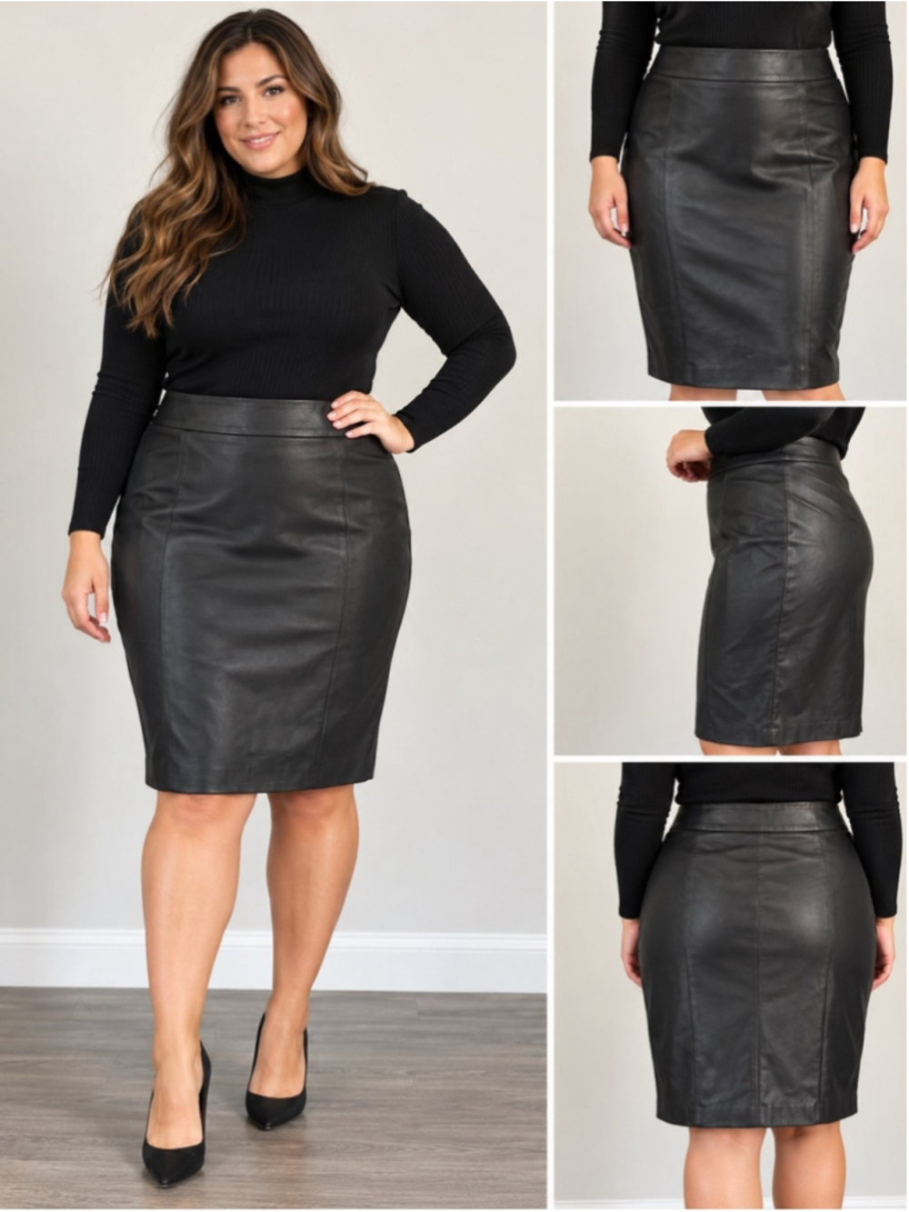 SAS Black 100% Leather Pencil Skirt Size 10 Fall Winter Moto Minimalist